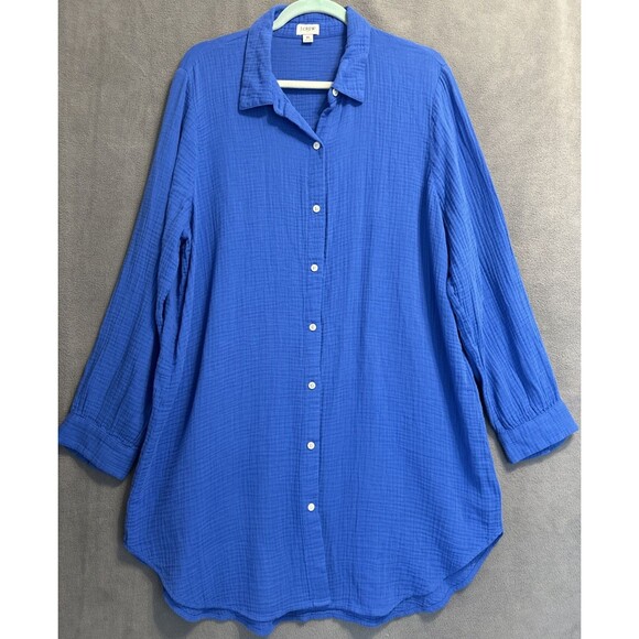 J. Crew Gauze Button Down Beach Tunic Womens Size XL Blue Resort Swim Cover Up - Picture 1 of 7